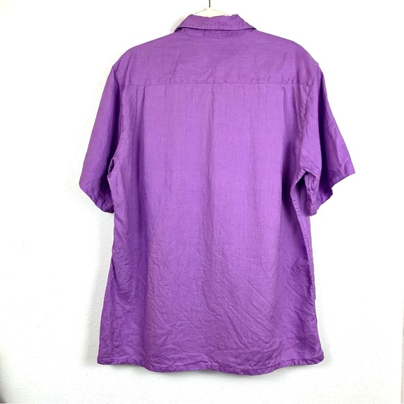 100% Linen ‘Natural Blue by Visitor’ Men’s Purple Button Down SS Shirt, Size L - Picture 9 of 14